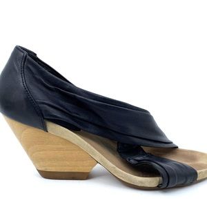 Camper Black Strappy Sandals with Wooden Heel, Size 38= US 7.5